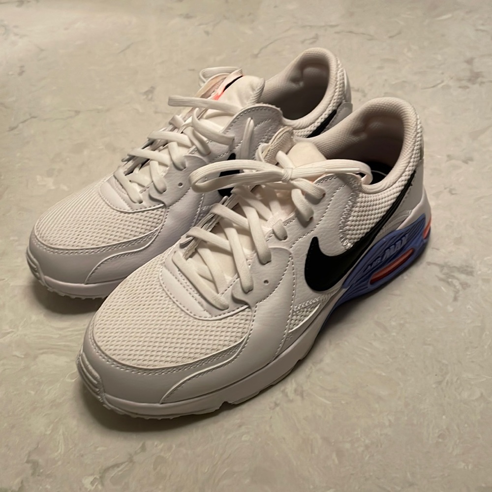 Nike Air Max white shoes with purple and coral accents, brand new worn once